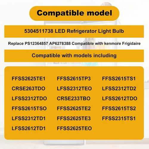 Miniatura 10 de 5304511738 - Bombilla LED para refrigerador compatible con Electrolux Kenmore Frigidaire Refrigerator PS12364857, AP6278388, 1 paquete