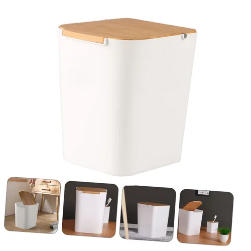 Miniatura 5 de Bote de basura de plástico moderno con tapa tipo prensa para baño y cocina, diseño compacto con capacidad