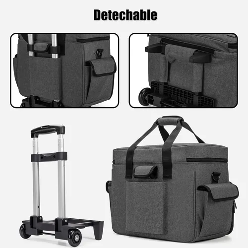 Miniatura 4 de Teamoy Estuche para máquina de coser con ruedas ajustables, bolsa para máquina de coser rodante con ruedas y almohadilla inferior de madera