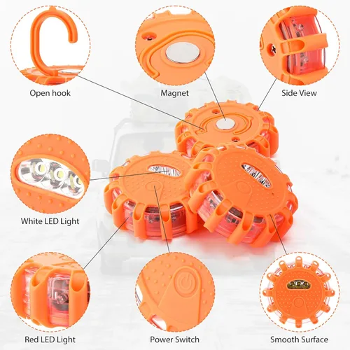 Miniatura 3 de Tallew Paquete de 4 Luces LED de Emergencia en Carretera Intermitentes Kit de Advertencia de Seguridad con Baliza Imán Gancho Vehículo Barco Camión