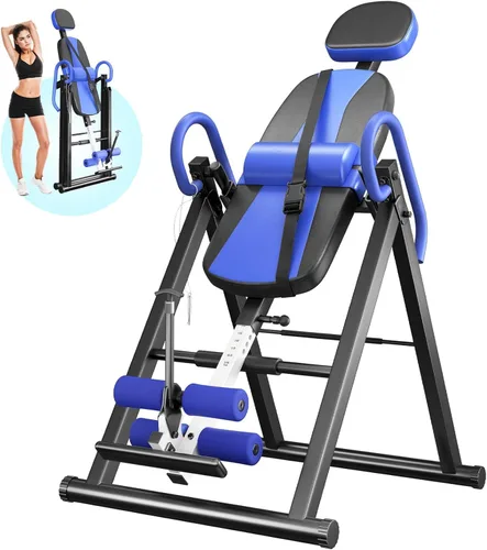 Miniatura 9 de YOLEO Tabla de inversión, resistente, de gravedad, con reposacabezas y cinturón protector ajustable, máquina de estiramiento de espalda para terapia