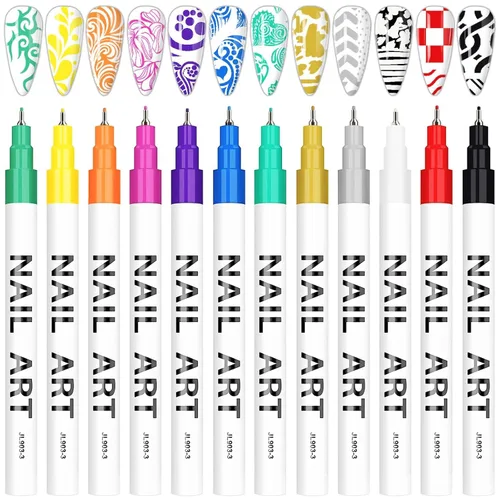 Miniatura 14 de 1 unidad de lápices blancos para arte de uñas, Kalolary 0.5mm marcadores de arte de uñas, punto de grafiti, lápiz de puntos, pincel de dibujo