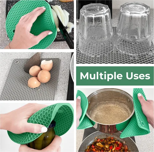 Miniatura 3 de Salvamanteles de silicona para platos calientes, ollas, sartenes (paquete de 4) – Soportes para ollas resistentes al calor para alfombrillas