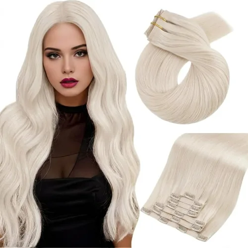Miniatura 25 de Moresoo - Extensiones de cabello humano con pinzas, sin costuras, con trama, de poliuretano, invisible, cabello humano real, color rubio platino, 7