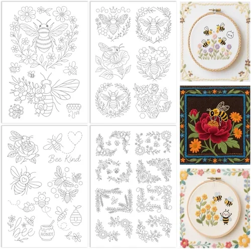 Miniatura 13 de ORIGACH 4 Hojas Grandes de Estabilizadores de Bordado Solubles en Agua de Otoño, Papel de Bordado de Hojas de Calabaza y Setas para Costura a Mano