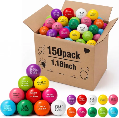 Miniatura 14 de Sotiff 100 bolas de estrés a granel para adultos, espuma colorida para aliviar el estrés, juguetes de regalo con citas motivacionales, bolas