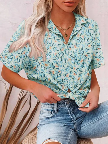 Miniatura 3 de HOTOUCH Camisa con botones para mujer, de algodón, de manga corta, cuello en V, con botones, para verano y playa