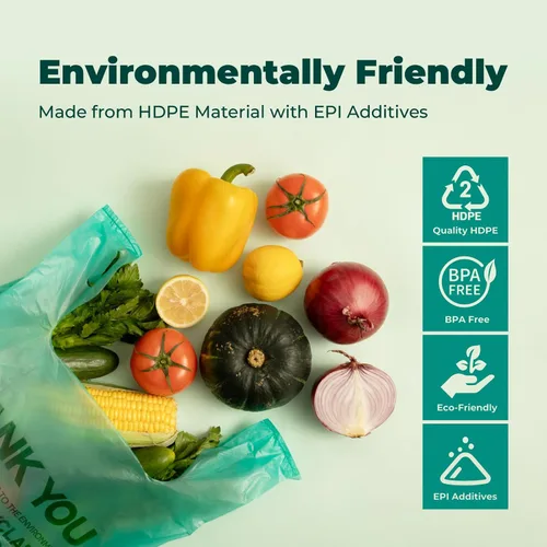 Miniatura 4 de FMP Brands Bolsas de plástico biodegradables ecológicas – 100 unidades con asas, bolsas de compras para camisetas de agradecimiento a granel