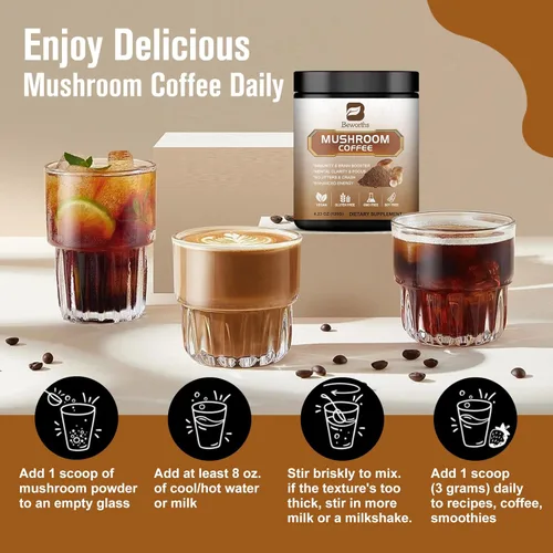 Miniatura 6 de 2Pack Café de Hongos - Polvo de Hongos Melena de León Arabica Café Instantáneo con Melena de León, Reishi, Chaga, Cordyceps y Cola de Pavo
