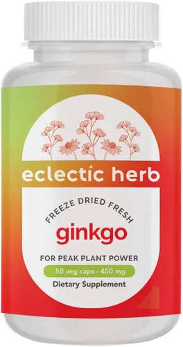 Eclectic Institute Ginkgo crudo liofilizado sin OMG | Apoyo cardiovascular y circulatorio, apoya la función cerebral, concentración y memoria | 50