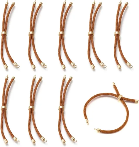 Miniatura 13 de 10 piezas de pulseras de cordón de nylon torcido para hacer joyas ajustables con deslizadores con accesorios de latón dorado para accesorios