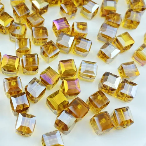 Miniatura 25 de 100 piezas 6 mm cuadrados Cuentas de cristal de colores AB mixtos para hacer joyas Mezcla de colores AB