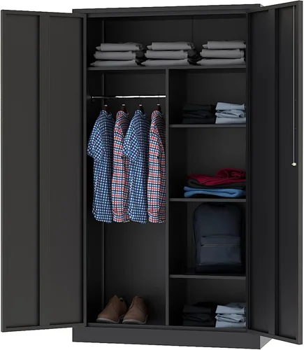 Letaya Armarios de Almacenamiento de Metal Casillero con Puerta con Cerradura, Guardarropa Independiente de Almacenamiento de Acero para Ropa y Negro