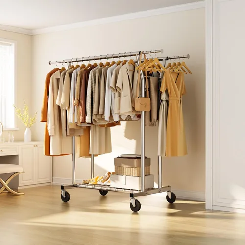 Miniatura 8 de HYSEYY Perchero de ropa resistente, perchero con ruedas para colgar ropa con estantes, carga de 700 libras, armario portátil con ruedas