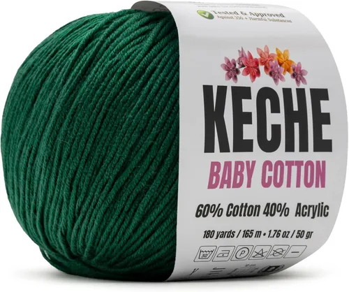 Miniatura 114 de Keche Hilo de algodón, 60% algodón, 40% hilo acrílico, hilo de algodón suave para crochet y tejer, hilo amigurumi, 1 madeja/bola, 1.76 onzas (50g)