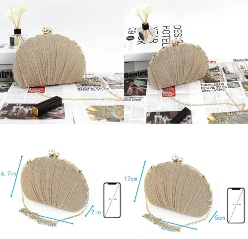 Miniatura 6 de Women Mini Pleated Seashell Evening Clutch Handbag Chain Strap Cross-body Bag
