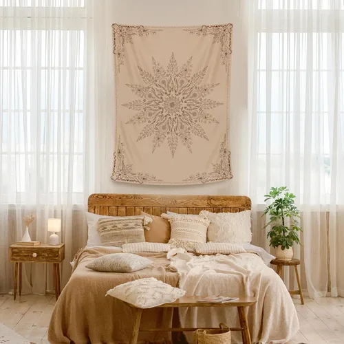 Miniatura 7 de Damanse Tapiz floral para colgar en la pared, bonito tapiz de pared bohemio para dormitorio, estético, decoración de sala de estar con mandala