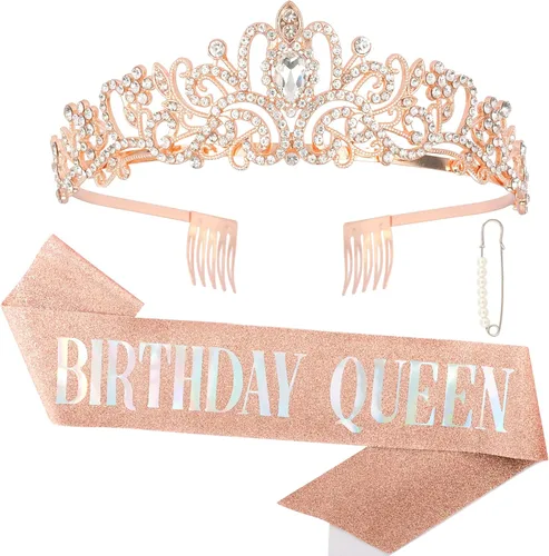 Miniatura 9 de CAVETEE Faja y tiara dorada para cumpleaños - Coronas de fiesta para mujer