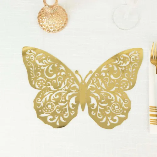 Miniatura 7 de Efavormart - Paquete de 10 calcomanías de pared de mariposa 3D grandes de lámina dorada metálica, mantel individual con cargador de papel