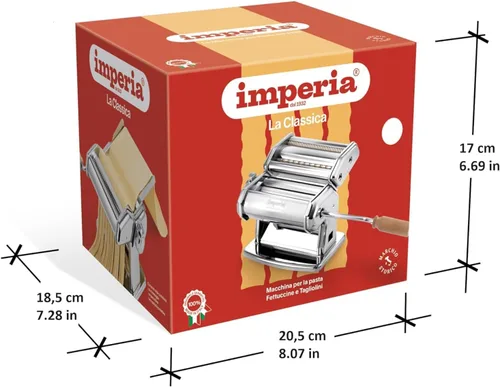 Miniatura 7 de Máquina para hacer pasta Imperia - 100% fabricada en Italia, construcción de acero resistente, dial de bloqueo fácil, mango de agarre de madera