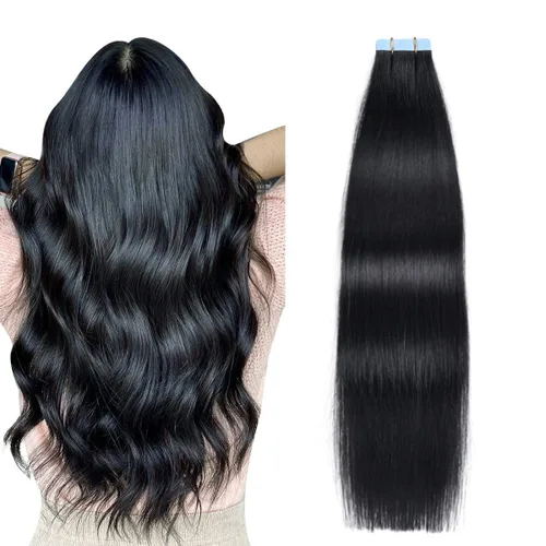 Miniatura 26 de SUYYA - Extensiones de cabello adhesivas de color borgoña; cabello humano 100 % real; extensiones de cabello adhesivas, invisibles, lacias y sin