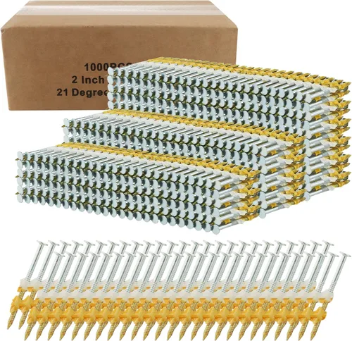 Clavos de marco de 21 grados, 1000 clavos galvanizados para enmarcar, 2 pulgadas x 0.113 pulgadas, cabeza plana D, vástago de plástico para todos