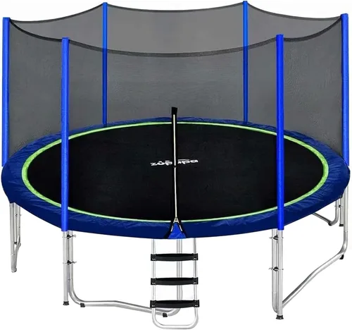 Zupapa Cama elástica de 16 15 14 y 12 pies con red de seguridad y escalera antideslizante de 10 años, perfecta para niños, familia, diversión al