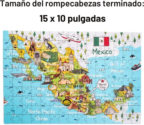 Miniatura 3 de Rompecabezas de madera con mapa de México, 152 piezas, 15 x 10 pulgadas