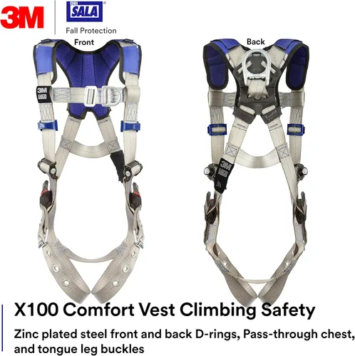 Miniatura 2 de 3M DBI-SALA ExoFit X100 Comfort Vest - Arnés de escalada para protección contra caídas, OSHA, ANSI, anillas en D delanteras y traseras, correas