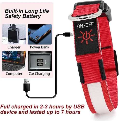 Miniatura 5 de YFbrite Collar de Perro LED Ultra Ligero Ajustable, Collares de Perro Iluminados Recargables que Brillan en la Oscuridad, Visibilidad y Seguridad