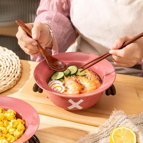 Miniatura 4 de Tazón de ramen con sombrero de paja (tazón de cerámica + cuchara de madera + palillos) para fanáticos del anime