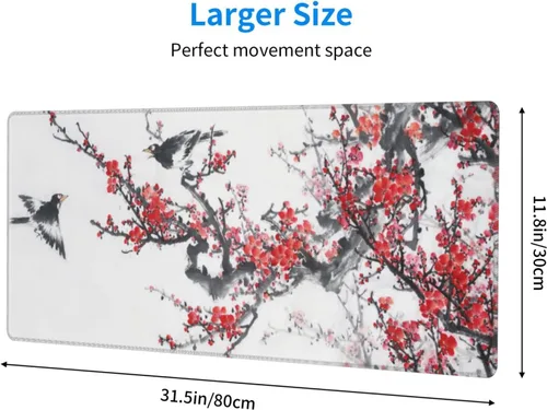 Miniatura 3 de Alfombrilla de mouse para juegos con diseño de pájaros y flores de cerezo, alfombrilla de escritorio grande XL, alfombrilla larga extendida