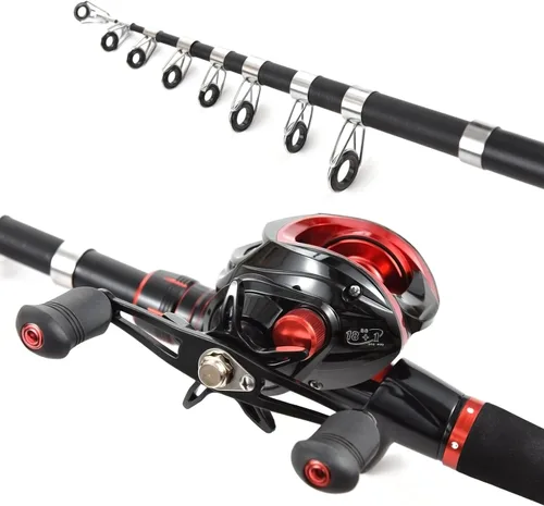 Miniatura 2 de LIXADA Combo de caña de pescar y carrete con señuelos de pesca para adultos, caña de pescar telescópica de 6.89 pies con carrete de cebo 18+1BB mano