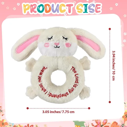 Miniatura 4 de Karenhi Peluche beige de conejito pequeño animal de peluche rezando bautismo de felpa suave para acurrucarse, juguete de Dios bordado, regalos