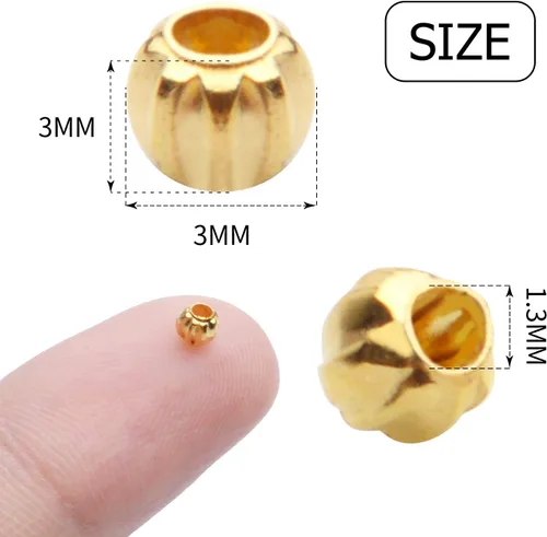 Miniatura 3 de Aylifu 1000 cuentas espaciadoras redondas de metal dorado de 0.118 pulgadas, cuentas sueltas para manualidades, pulseras, collares, joyería