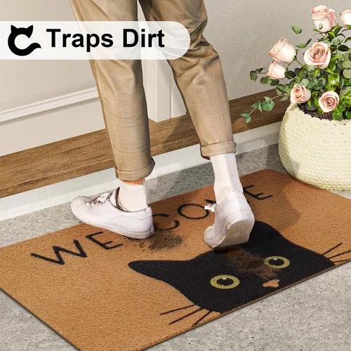 Miniatura 5 de Tapete para Puerta de Gato Tapete de Bienvenida, Gato Negro con Ojos Verdes Tapete para Puerta, Tapetes de Bienvenida Antideslizantes de Gato