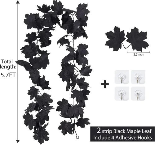 Miniatura 3 de RECUTMS Decoración de Otoño Guirnalda Negra, Guirnalda de Decoraciones Negras para Halloween, Hojas de Arce Colgantes para Pared en Otoño, 2