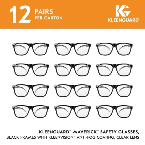 Miniatura 2 de KleenGuard™ V30 Maverick™ - Gafas de seguridad (49309), con revestimiento antivaho y lentes transparentes, montura negra, unisex para hombres