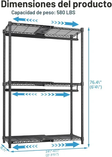 Miniatura 5 de VIPEK X1 - Perchero de ropa expandible resistente, ajustable de 2' a 3'5", con estantes ajustables y varillas para colgar, perchero de metal
