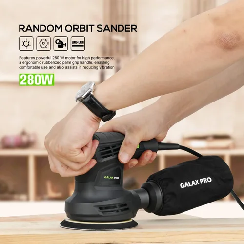 Miniatura 2 de GALAX PRO Lijadora orbital de 280 W 13000OPM de 6 velocidades variables con 15 discos de lijado, lijadora eléctrica de 5 pulgadas con colector