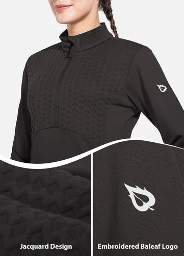 Miniatura 4 de BALEAF Camiseta ecuestre para mujer, manga larga, con forro polar, para correr, para clima frío, equipo de invierno, media cremallera