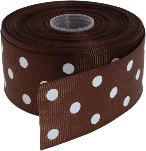 Miniatura 40 de Cinta de grogrén de lunares de 25 yardas cada rollo 100% poliéster (1 pulgada, beige)