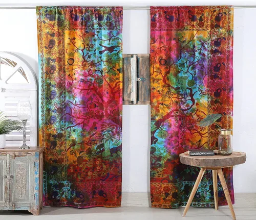 Miniatura 10 de Popular Handicrafts Paneles de Cortina Mandala Tie Dye del Hermoso Árbol de la Vida Hippie Bohemio Indio Turquesa