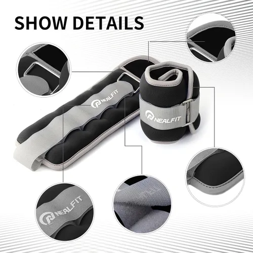 Miniatura 3 de NEALFIT Pesas de tobillo para hombres, mujeres y niños, pesas para piernas, brazos y muñecas con correa ajustable para correr, gimnasia, aeróbica