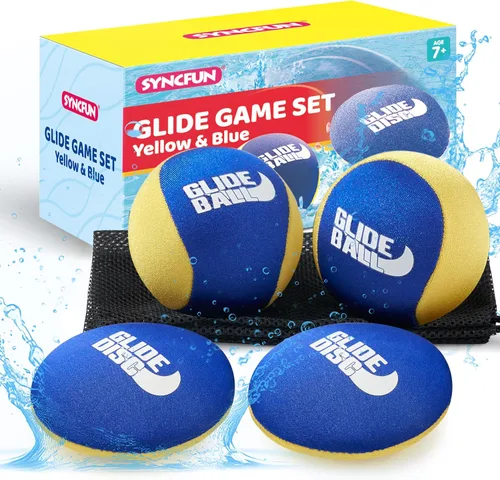 SYNCFUN 4 Pcs Skip Water Balls,Splash Water Bouncing Balls with Mesh Bag, Beach Toys for Kids, Pool Toys for Friends and Family, Fly Swimming Game
