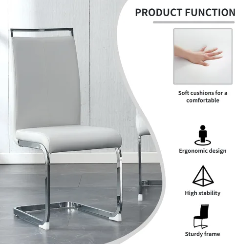 Miniatura 4 de gopop Juego de sillas de comedor, sillas modernas de metal con asiento acolchado de piel sintética, respaldo alto y patas cromadas resistentes, claro