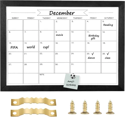 Pizarra blanca de calendario mensual de borrado en seco, pizarra blanca magnética para pared, tablero colgante para oficina, escuela en casa, Negro