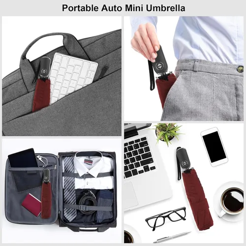 Miniatura 91 de LEAGERA Paraguas de viaje compacto para bolso, mango plano, impermeable para lluvia ligera