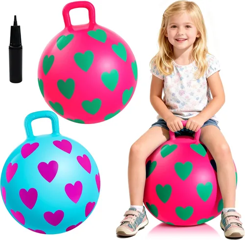 Miniatura 12 de Bola de tolva, bola hinchable de 15 pulgadas con asa, corazón rosa, juguetes para niñas, divertido juego activo en interiores, juguetes inflables