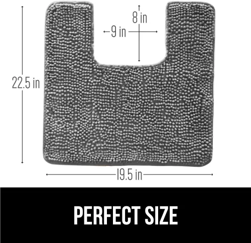 GORILLA GRIP Alfombra de baño y alfombrilla cuadrada contorneada en forma de U para inodoro, ambos grises, la alfombra de baño es de 30 x 20, la